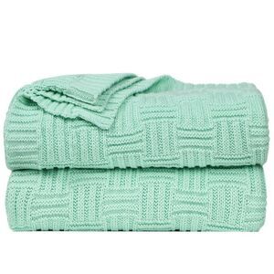 100% Cotton Throw Blanket Soft Lightweight Couch Blankets 50"x 60" Light Green